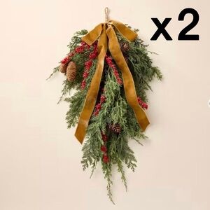 27" Faux Cedar Christmas Swag with Velvet Ribbon (Set of 2) - Hearth & Hand